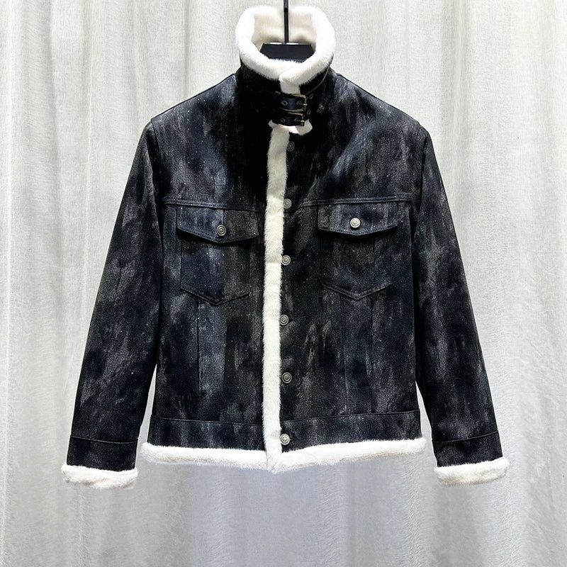 PFHQ Winter Trendy Men Denim Jacket Cotton Fashionable Versatile Thick 2024 Contrast Color Tie-dyed Male Tops 21Z7555