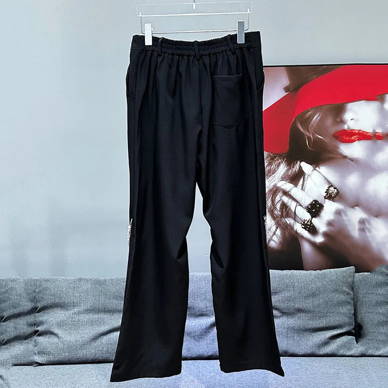 PFHQ Trendy fashion versatile men's casual pants Korean fashion new pearl chain design 2024 solid color male trousers