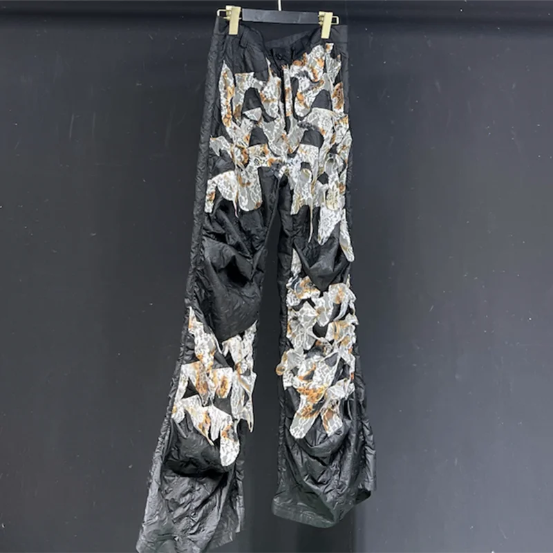 PFHQ Men's Thin Darkwear Trousers Micro Lace Summer Loose Flared Pants Fashion Popular Patchwork Pattern Pockets Design 21Z4296