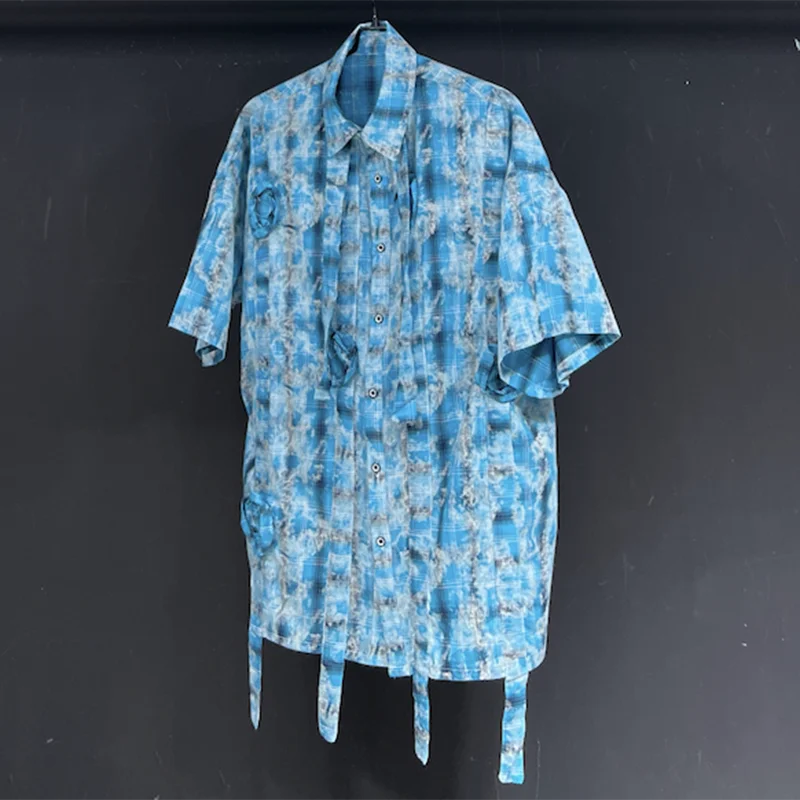 PFHQ Men's Full Print Short Sleeve Floral Shirts Summer 2024 New Loose Tie Dye Deconstruction Male Luxury Tops Handsome 21Z5032