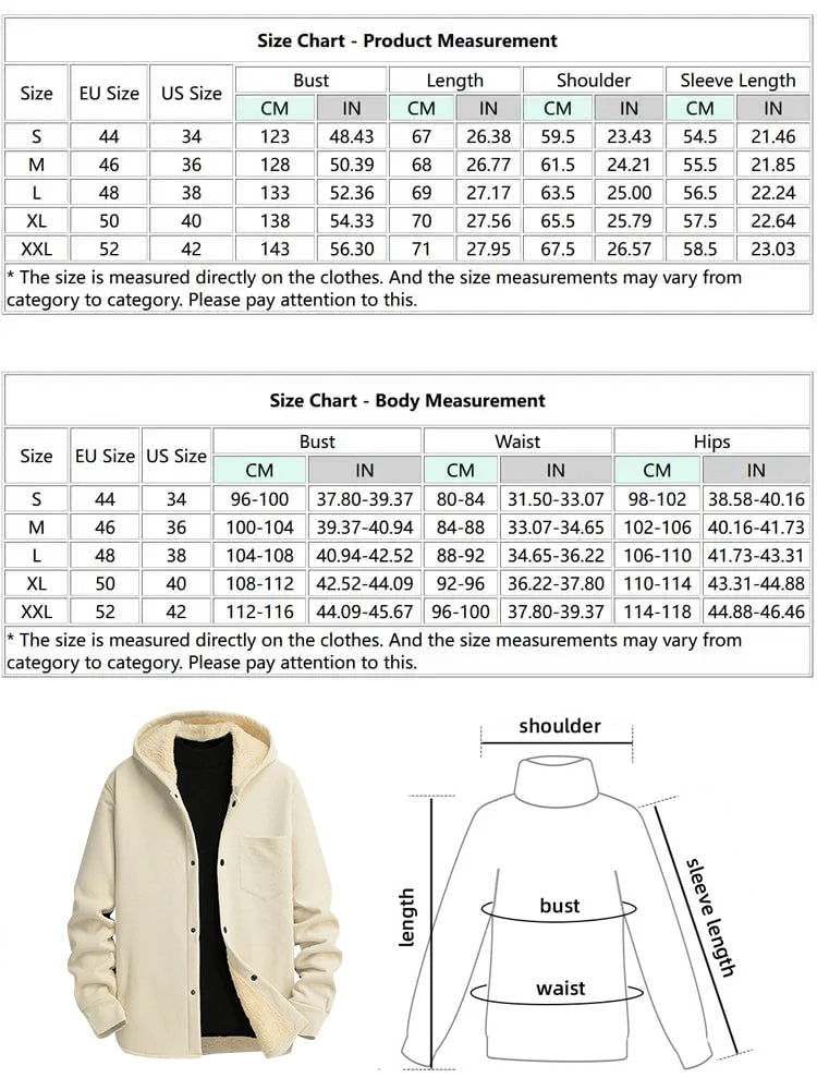 Men's Solid Color Textured Single-breasted Front Pocket Design Thermal Warm Fleece-lined Hooded Jacket