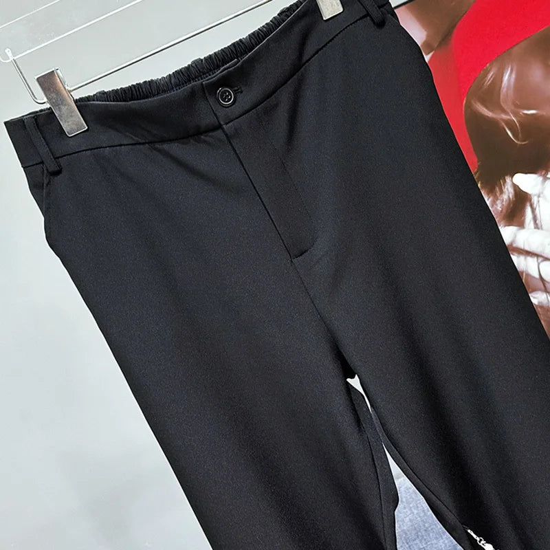 PFHQ Trendy fashion versatile men's casual pants Korean fashion new pearl chain design 2024 solid color male trousers