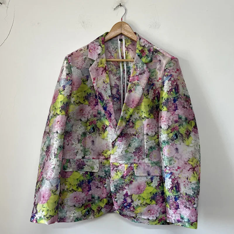 PFHQ Male Oil Painting Organza Suit Jackets Summer Creativity Delicacy Haute Quality Men's Print Art Loose Blazers New 21Z4702