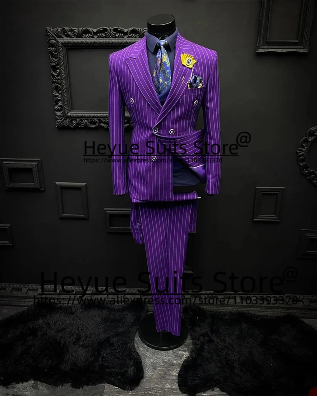 ltaly Style Purple Stripe Wedding Suits For Men Slim Fit Peak Lapel Groom Tuxedos 2PCS Sets Elegant Male Blazer trajes de hombre