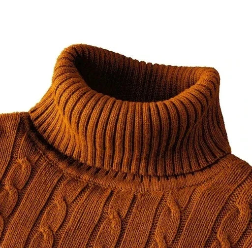 Men's High Neck Sweater Solid Color Pullover Knitted Warm Casual Turtleneck Sweatwear Woolen Mens Winter Outdoor Tops