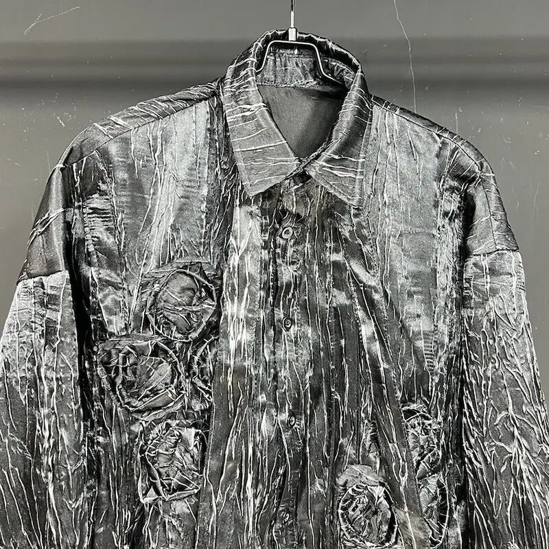 PFHQ Men's Shirts Lightning Texture New Design Long Sleeved Handmade Flowers Single Breasted Sports Darkwear Tops Summer 21Z4540