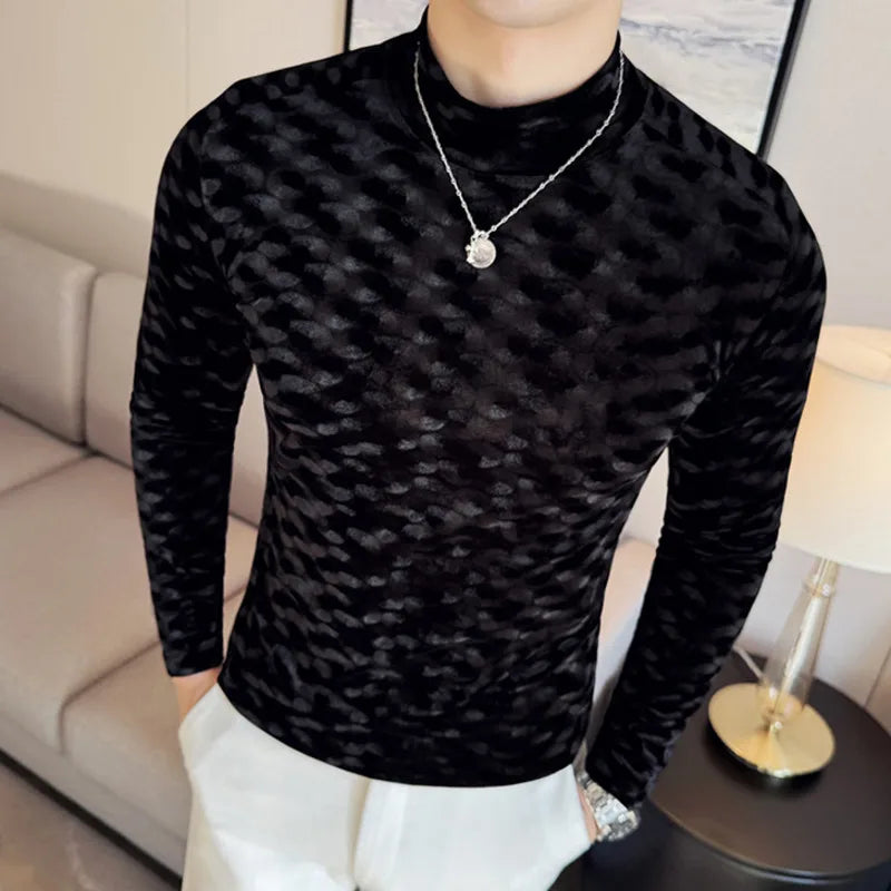 PFHQ Niche Design Men's T-shirts Mock Neck Long Sleeved Solid Color Casual Slim Stretchable Pullover Menswear Spring 21Z9023