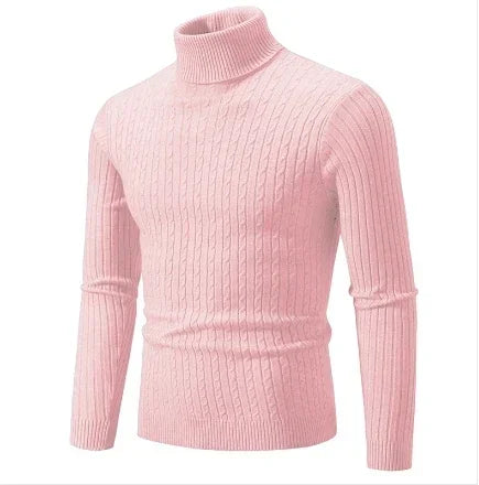 Men's High Neck Sweater Solid Color Pullover Knitted Warm Casual Turtleneck Sweatwear Woolen Mens Winter Outdoor Tops