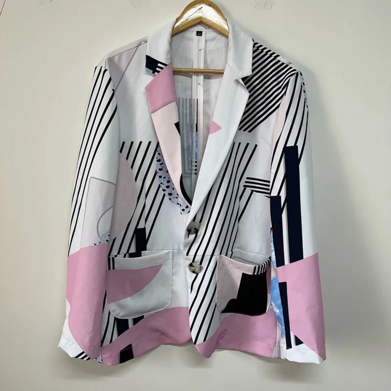 PFHQ Men's Asymmetric Irregular Printed Blazers Thin Niche Designer Trendy Pockets Summer Male Button Jackets Original 21Z4552