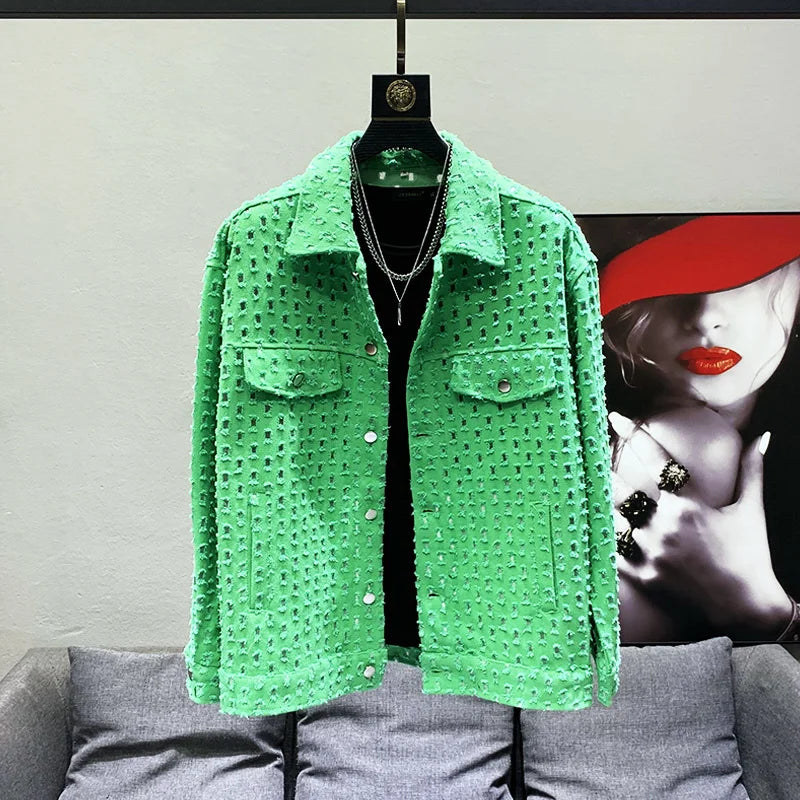 PFHQ Solid Color Sequin Decorate Niche Design Men's Jacket High Quality Street 2023 Summer Loose Original Stylish Coat 21F2276