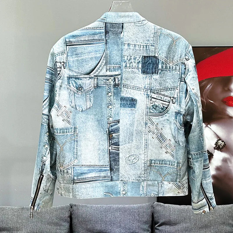 PFHQ Men's Coat Tide Spliced Denim Button Zipper Design Popular Contrast Color Male Short Personality Jackets Summer New 21Z4502