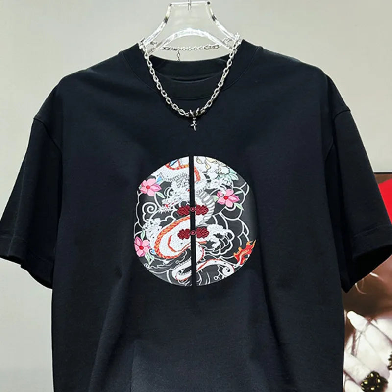 PFHQ Fashion Short Sleeved Male Tops Chinese Style Patter Print Versatile Haute Quality Personality Men's T-shirt Summer 21Z4668