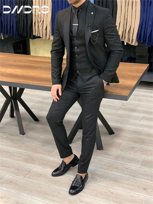 Handsome Single Breasted Men's Suit set For Formal Office Meeting Clothing Classic Solid Suit Elegant Groom For Wedding Suit