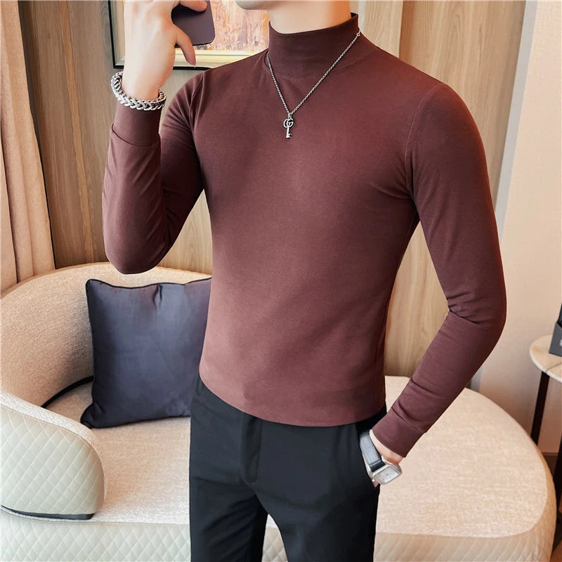 Men's T Shirts Autumn Winter New Turtleneck Long Sleeve T-Shirts For Men Clothing 2024 Slim Fit Casual Basic Tee Shirt Homme 4XL