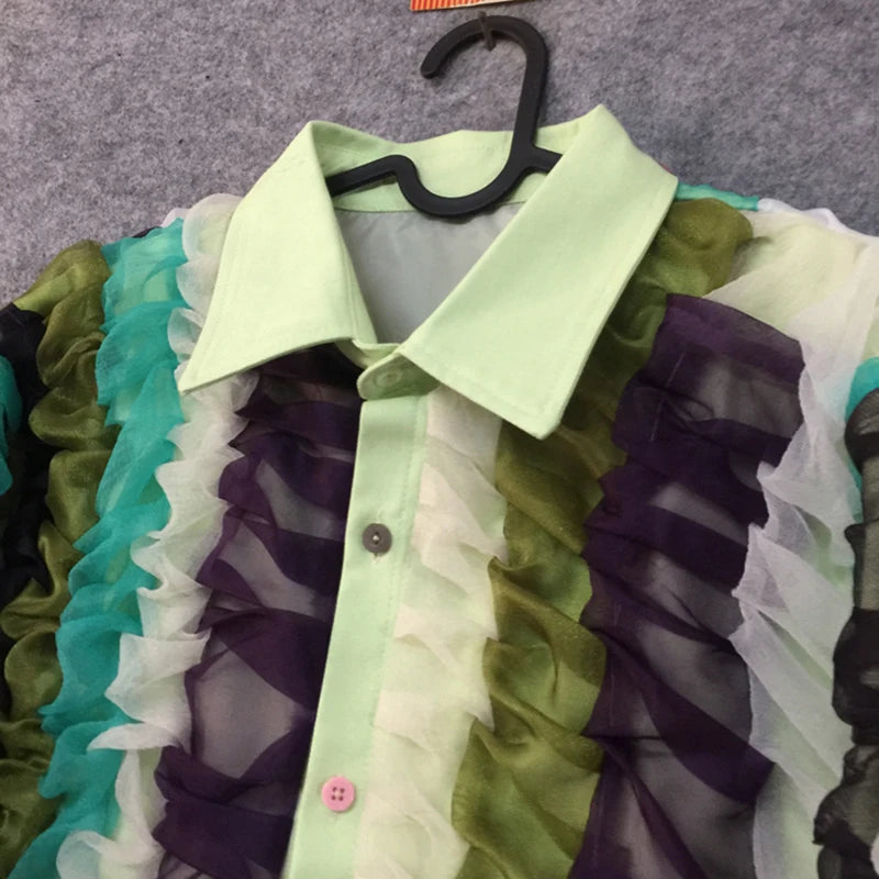 PFHQ Men's Trendy Colorful Contrast Organza Jackets Loose Fitting Sweater Cool Light Luxury High Quality Creativity Coat 21Z1424