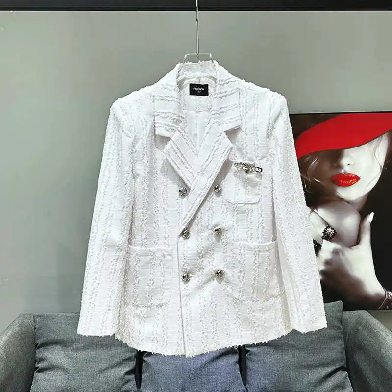 PFHQ New Suit Jackets Men's Double Breasted Loose Delicacy Autumn Metal Decoration Temperament Blazer Male Original Coat 21Z4339