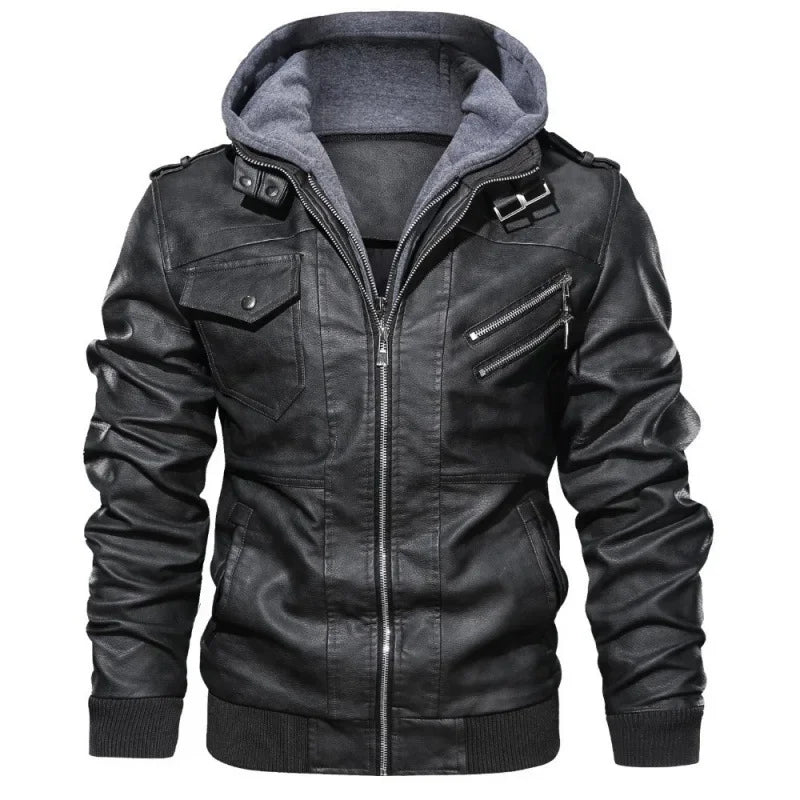 Marvel Venom Double Zip Hooded Faux Leather Jacket Men's Two-piece Illusion Motorcycle Jacket Detachable Hood Casual Wear