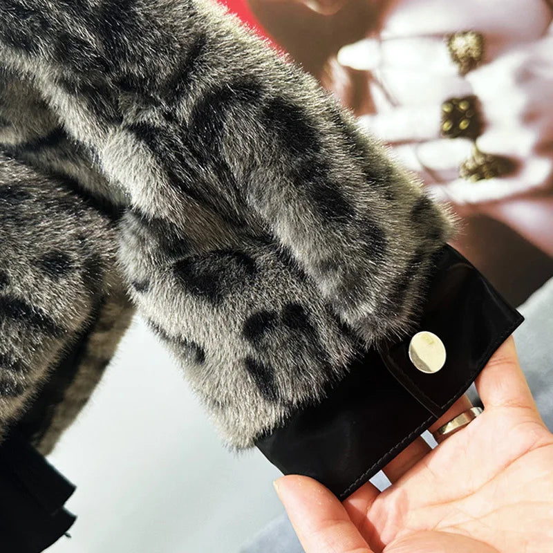 PFHQ Autumn Winter Leopard Print Men's Fur Coat New Style Patchwork Design Men's Thick Plush Short Jacket Trendy 21Z7244