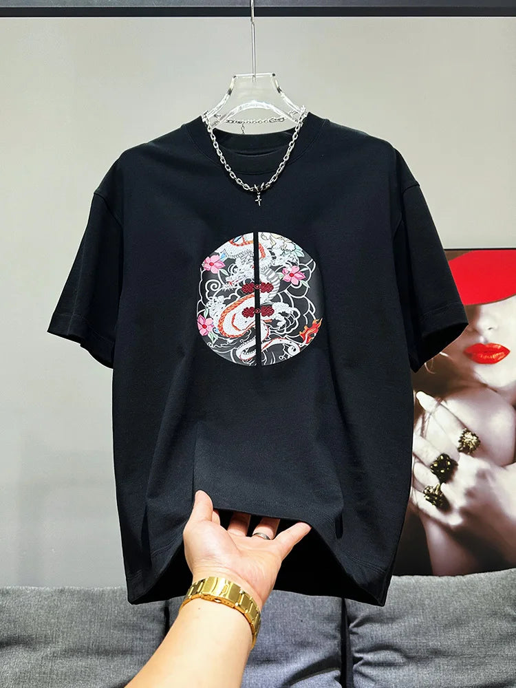 PFHQ Fashion Short Sleeved Male Tops Chinese Style Patter Print Versatile Haute Quality Personality Men's T-shirt Summer 21Z4668