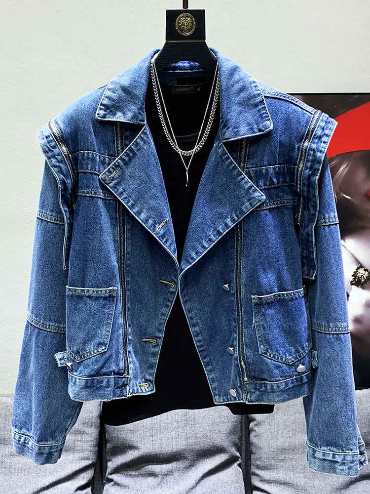 PFHQ Loose Niche Design Shoulder Pad Men's Trendy Casual Denim Coat High Quality Street Elegant 2023 Spring Stylish Jackets New