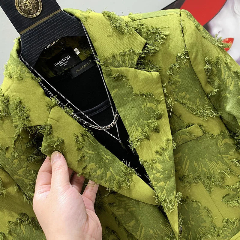 PFHQ Solid Color Long Sleeve Carving Burr Causal Blazers For Men Single Breasted Men's Coat 2023 Summer Fashion New Tide 21F3488