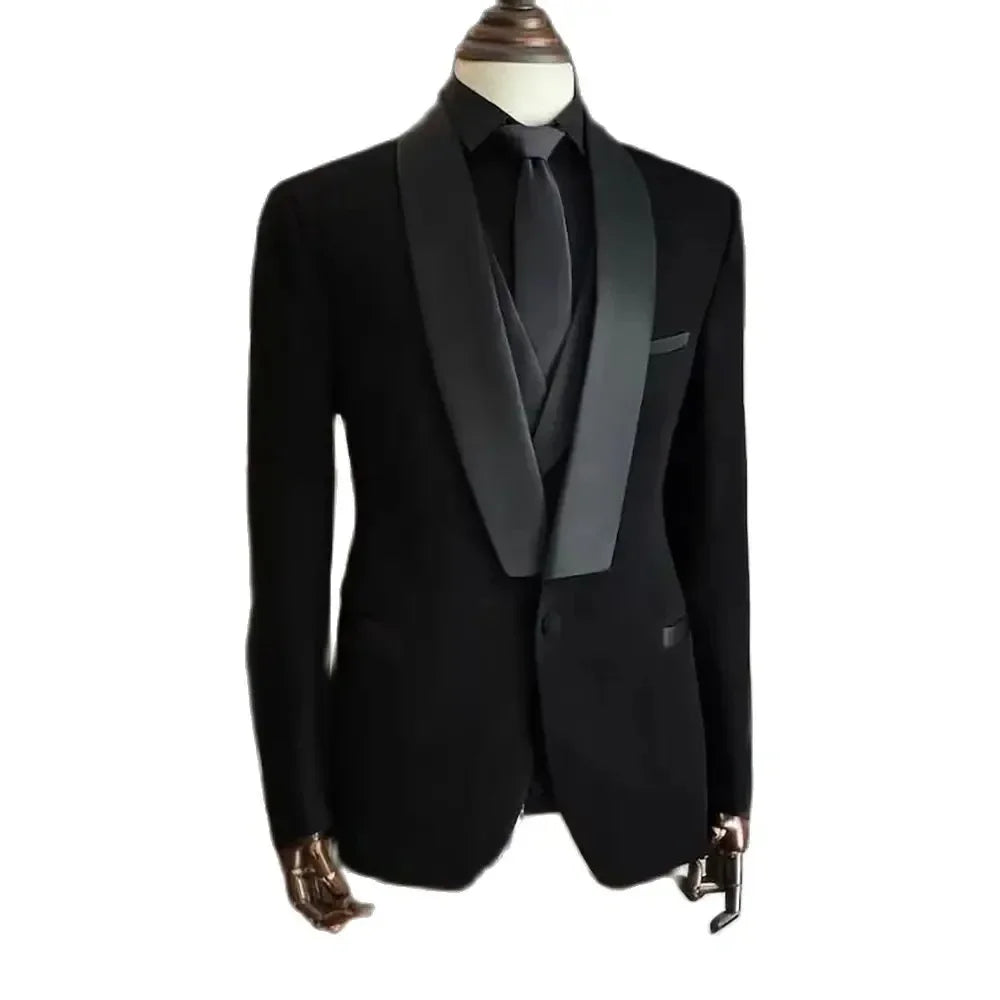 Men Suits High Quality Black 3 Piece Jacket Pants Vest Elegant Blazer Luxury Outfits Set Wedding Evening Party Costume Homme