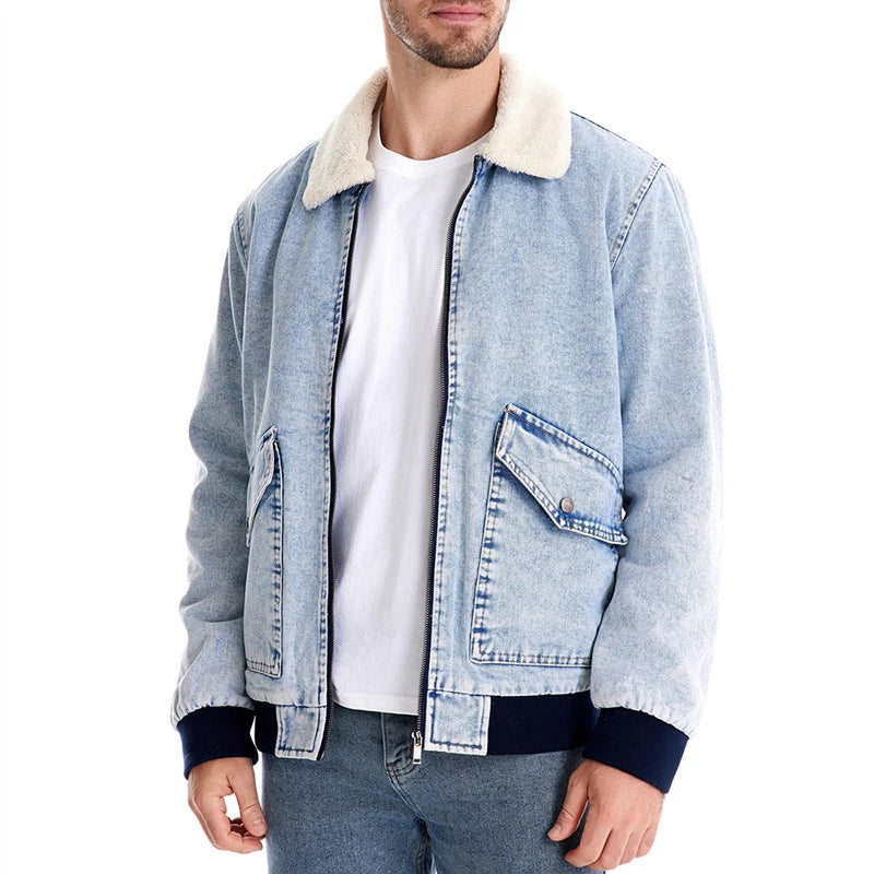 PFHQ Autumn Winter New Velvet Denim Jacket Casual Washed Men's Denim Top Thickened Cotton Vintage Patchwork Male Tops 21Z6212