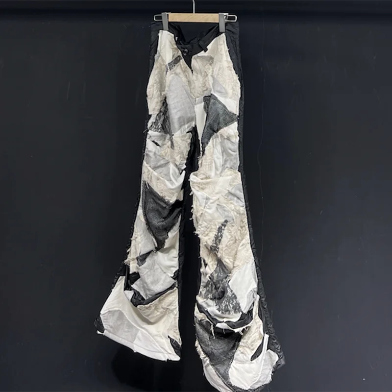 PFHQ Men's Hole Tie Dye Summer Pants Streetwear Straight Splice Random Personality Loose Sports Male Worn Out Trousers 21Z4836
