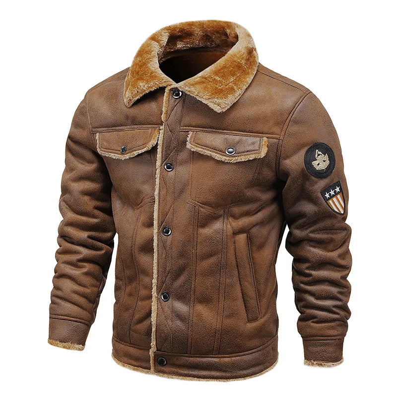 2022 Autumn Winter Thicken Warm Fleece Leather Jacket Coat Men's Shearling Outdoor Casual Motorcycles Bomber Biker