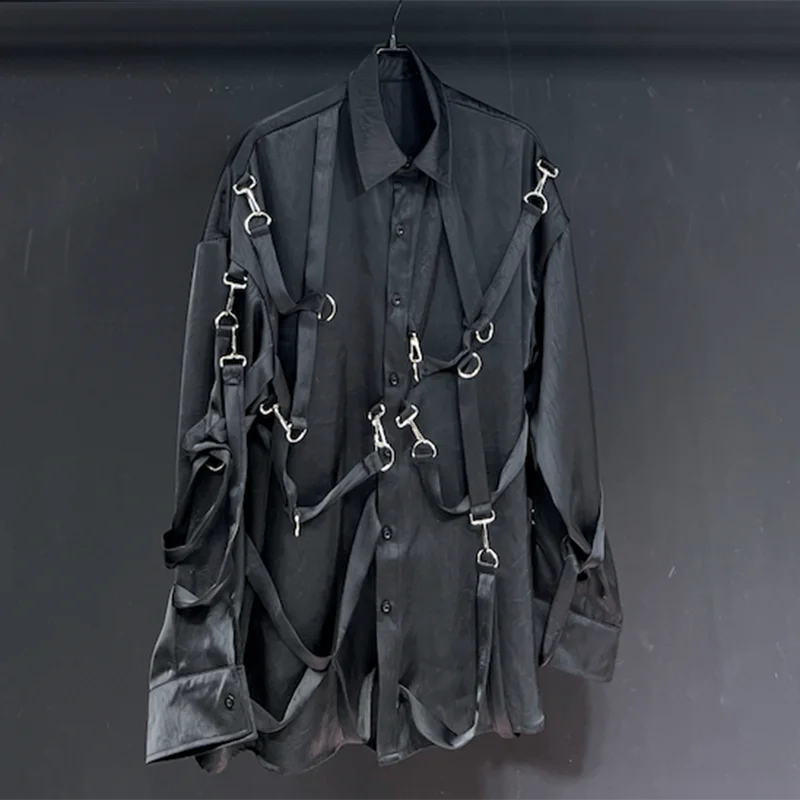 PFHQ Men's New Loose Shirts Long Sleeved Darkwear Single Breasted Ribbon Design Male Summer Lapel Advanced Outdoor Tops 21Z4467