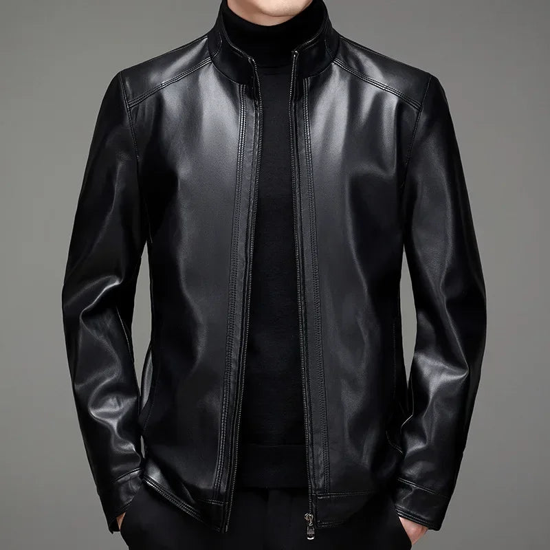 New Oversized Men's Autumn and Winter Thick Leather Jacket Loose Standing Collar Middle-aged Jacket