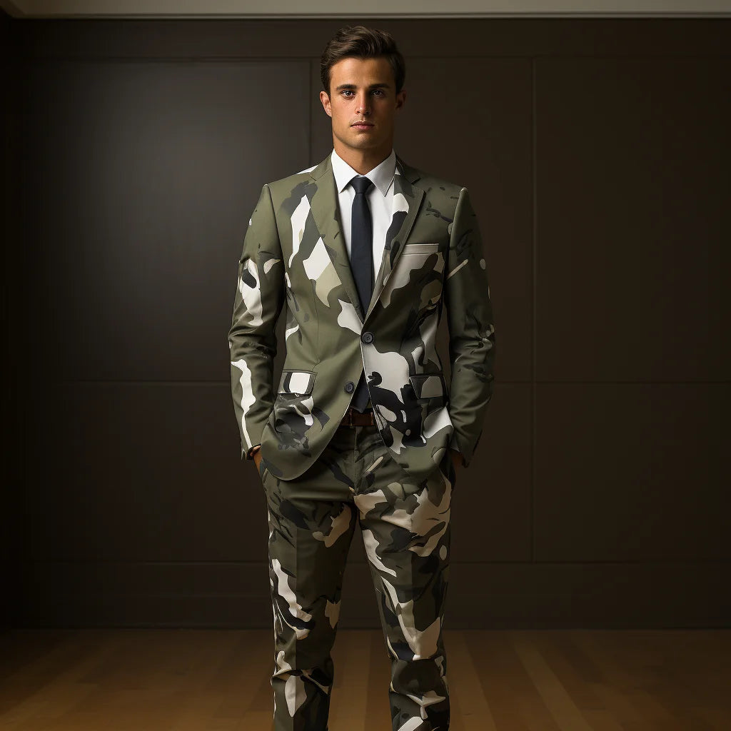Geometric Camouflage Tactical Handmade Suit Men's 3d Digital Printing Suits Cos Party Stage Nightclub Shiny Cool Performance Set