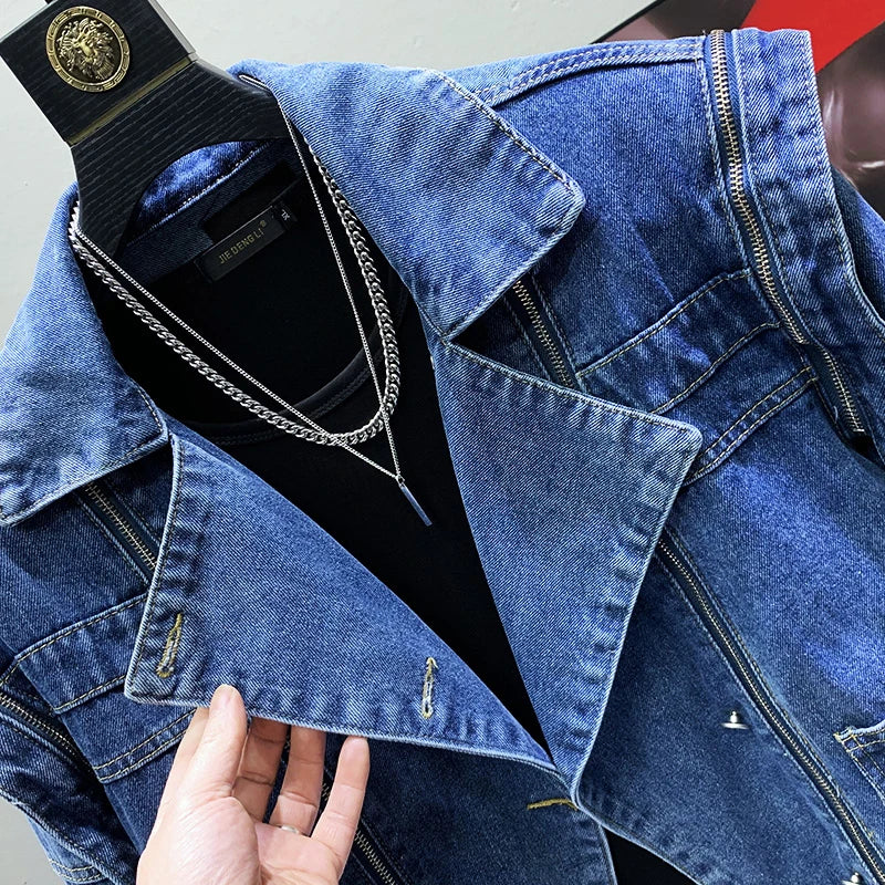 PFHQ Loose Niche Design Shoulder Pad Men's Trendy Casual Denim Coat High Quality Street Elegant 2023 Spring Stylish Jackets New