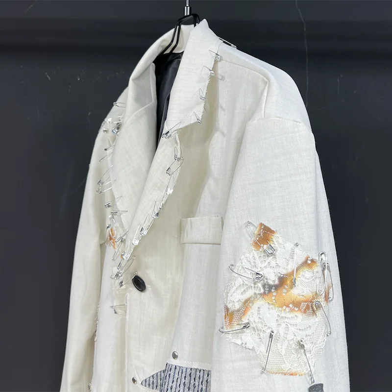 PFHQ Advanced Cool Patch Suit Coat Men's Trendy Handsome Single Breasted Tie Design Patchwork Creativity Blazers Spring 21Z4261