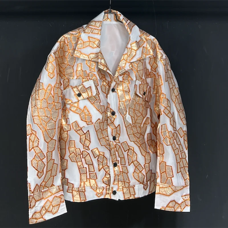 PFHQ Summer Thin Short Men's Jackets New Single Breasted Pattern Abstraction Titled Pockets Popular Male Youth Chic Coat 21Z4264