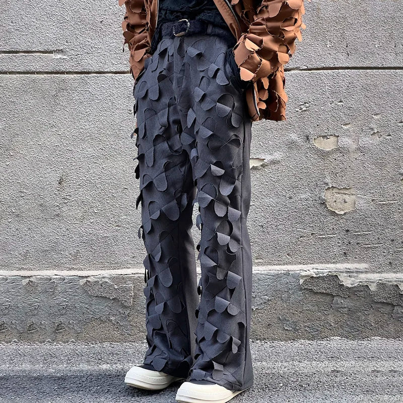 PFHQ Straight Tube Personality Bell-bottoms Vintage Versati Men's Casual Trousers 2023 Spring Elegant Wornout Patched Male Pants