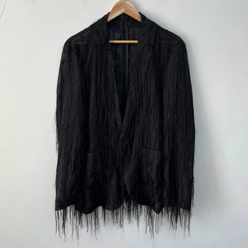 PFHQ Solid Darkwear Chic Loose Tassel Causal Blazers For Men Single Breasted Long Sleeve Men's Coat 2023 Summer New Tide 21F3863