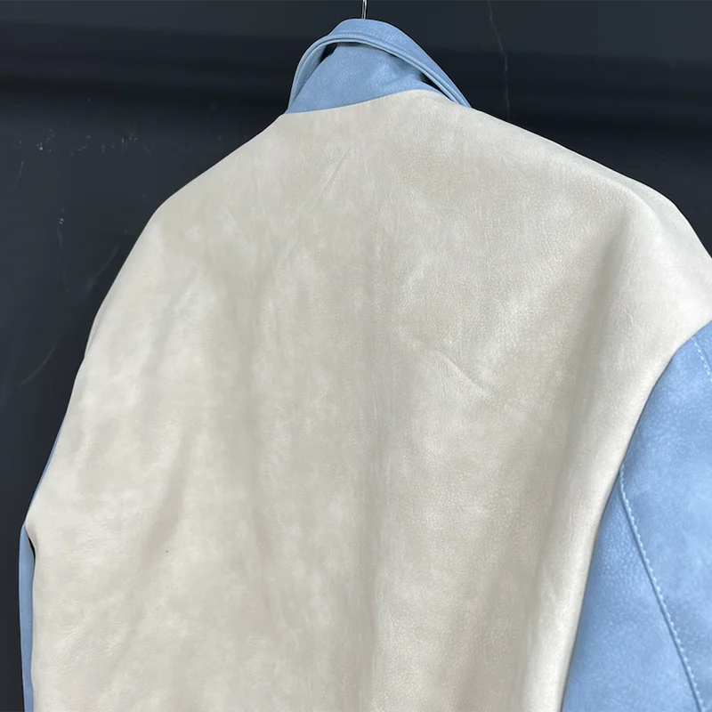 PFHQ PU Contrast Color Male Jackets Turn-down Collar Niche Design Silhouette Spring Men's Zippers Heavy Industry Coat 21Z4258