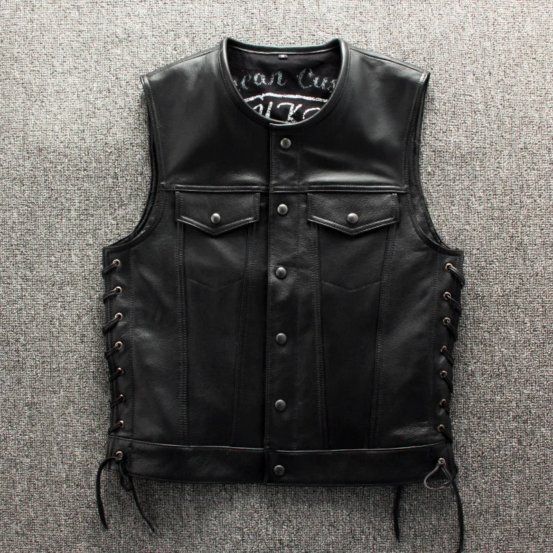 PFHQ 2023 Trendy Men's High Quality Leather Motorcycles Jackets Fashion New Sleeveless Vest Slim Fit Waistcoat Four Seasons Coat