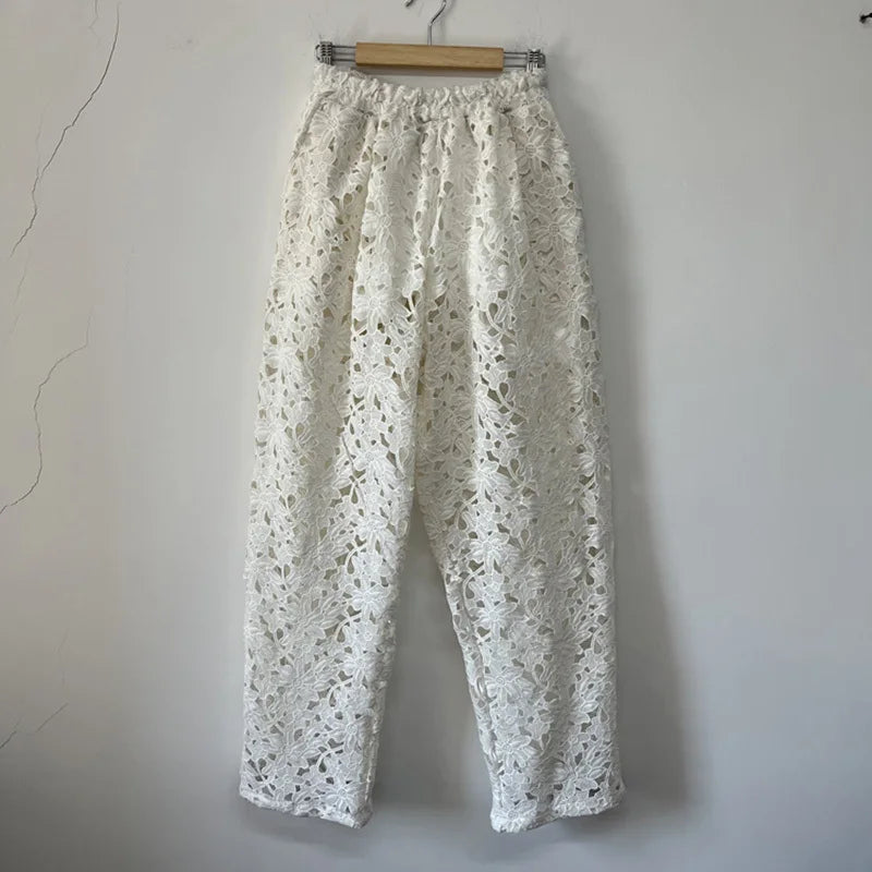 PFHQ Embroidered Hollow Out Pants Summer Male Avant-garde Heavy Industry Perspective Men's Tide Elastic Waist Trousers 21Z4697