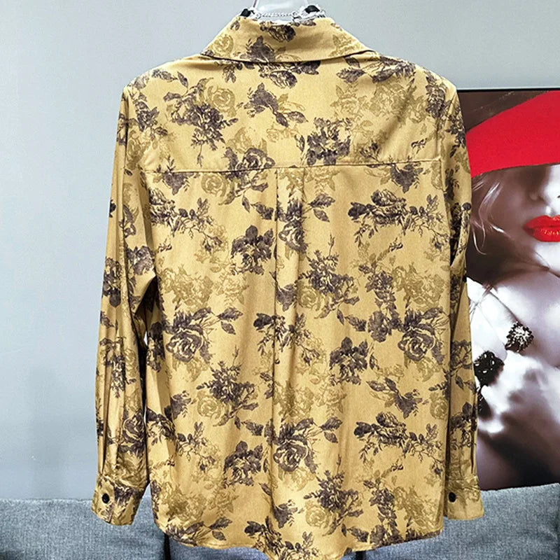 PFHQ Summer Rose Print Long Sleeved Shirts Men's Fashion Trend Versatile Breathable Turn-down Collar Male Tops Original 21Z4688