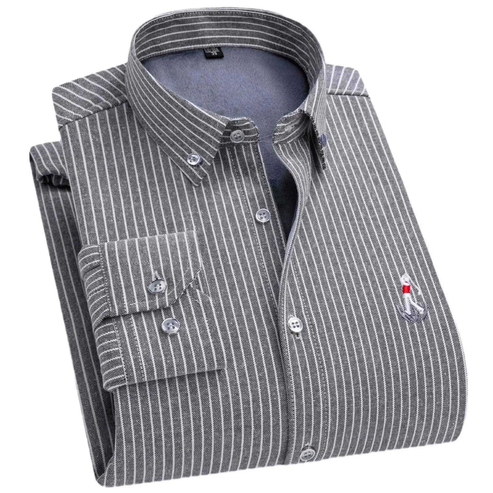 Autumn Winter Men's Striped Warm Non-ironing Long Sleeve Fleece Thickened Oxford Spinning Business Casual Shirts Men's Clothing