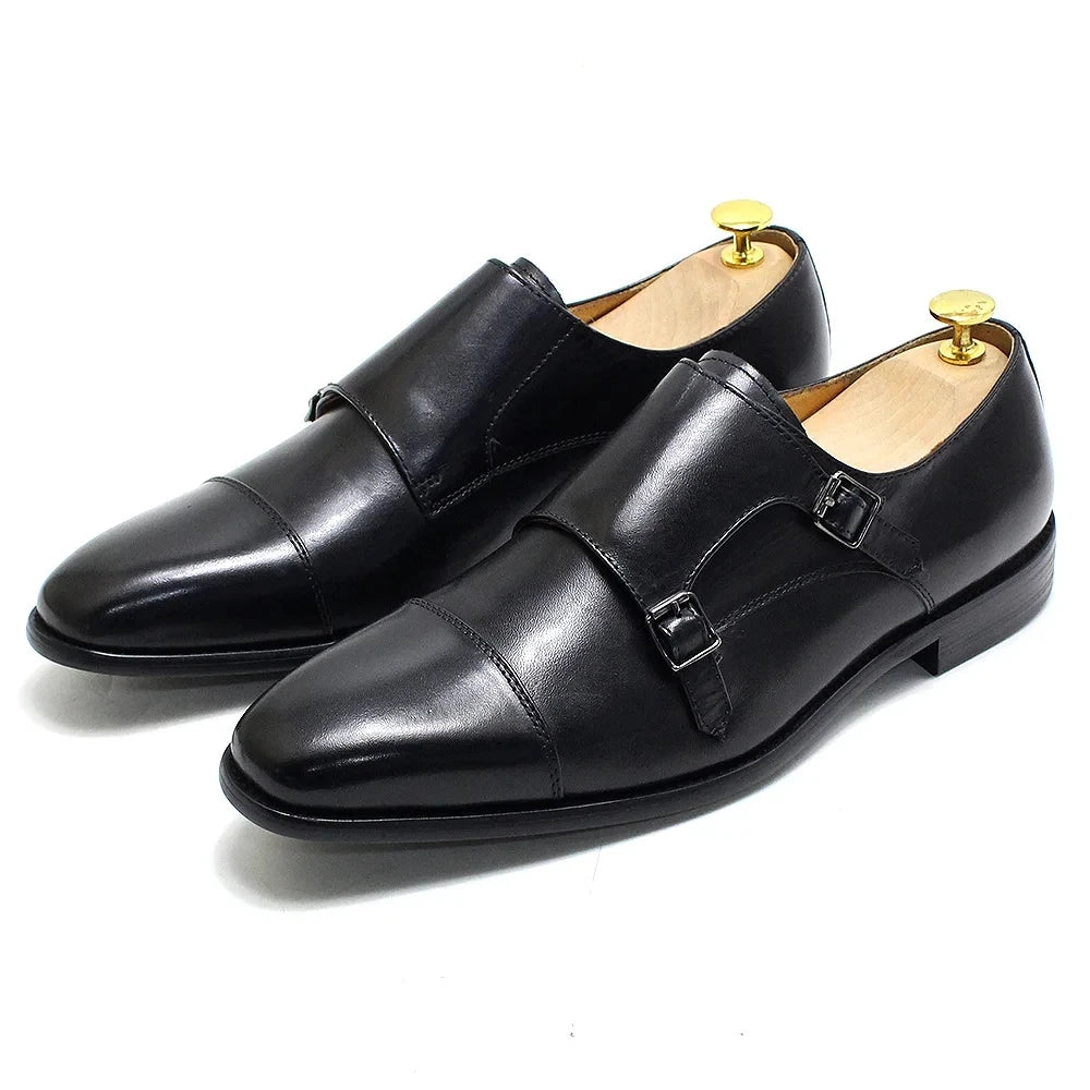 Luxury Handmade Genuine Leather Men's Shoes Formal Classic Double Buckle Monk Shoes Pointed Toe Business Dress Wedding Men Shoes