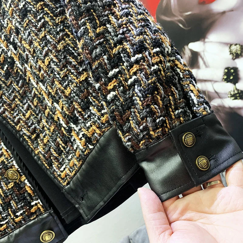 PFHQ 2023 New Patchwork Leather Jackets For Men Long Sleeve Turn-down Collar Contrast Color Coat Men's Summer Fashion 21F3421