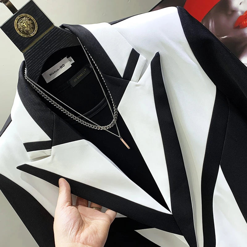 PFHQ Stylish Color Contrast Original Design Men's Casual Suit Coat High Quality Street Elegant Luxury 2023 Trendy Jacket Spring