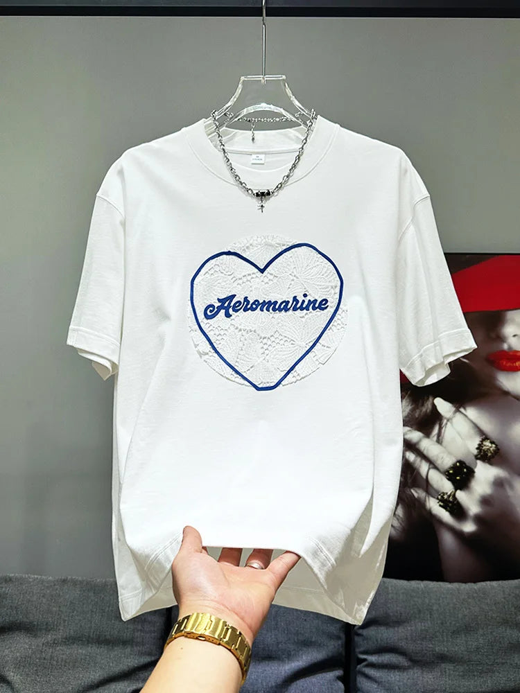 PFHQ Short Sleeve Male Tops Summer Embroidered Love Letter Round Neck Versatile Comfortable Breathable Men's T-shirt New 21Z4667