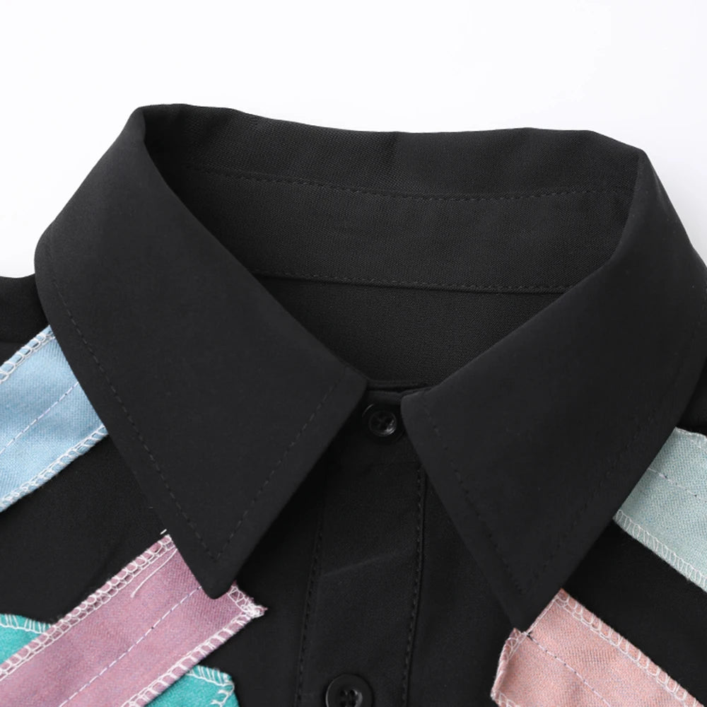 PFHQ Autumn Men's Loose Patchwork Colorful Creativity Shirts Chic Single Breasted Outdoor Personality Light Luxury Tops 21Z2004