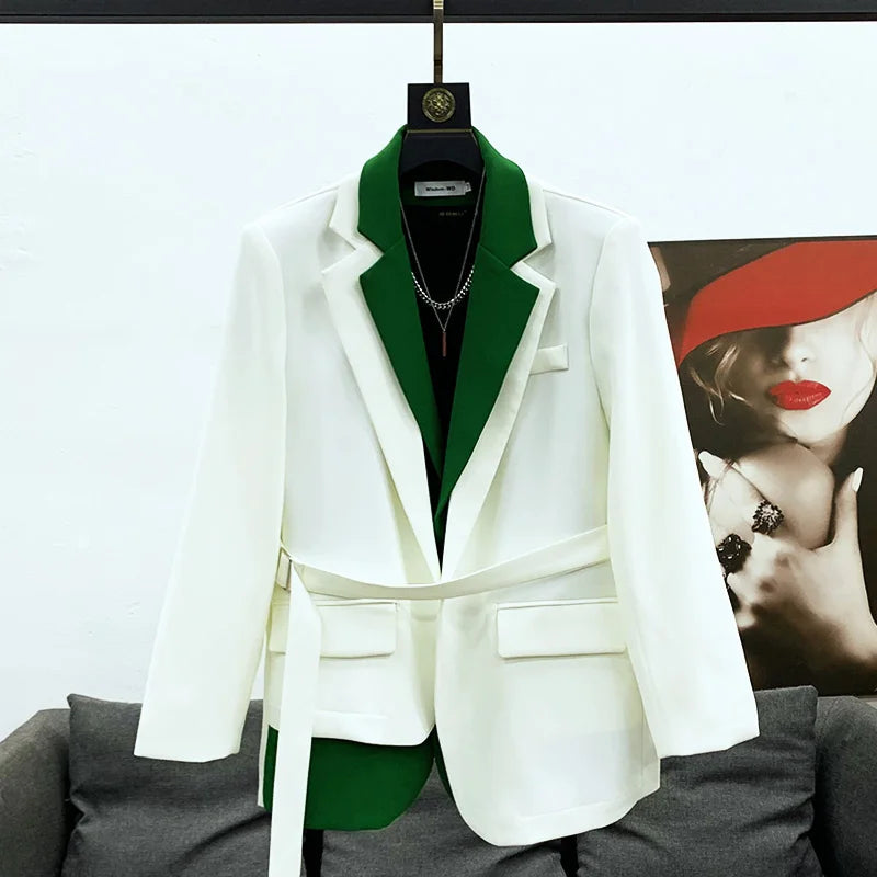 PFHQ Men's Contrast Color Personality Loose Double Collar Patchwork Blazers Haute Quality Suit Coat Autumn Fashion New 21F3473