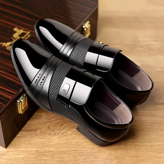 Men's Slip On Business Shoes Glossy Pointed Toe Uniform Modern Office Shoes Suitable for Office Evening Party