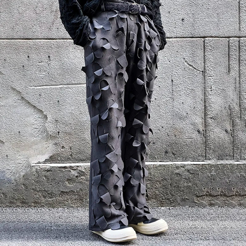 PFHQ Straight Tube Personality Bell-bottoms Vintage Versati Men's Casual Trousers 2023 Spring Elegant Wornout Patched Male Pants